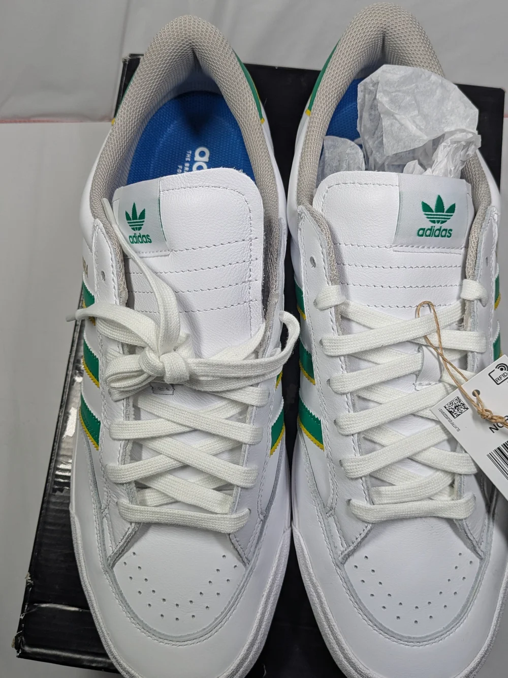 adidas Men’s White Nora with Green & Yellow Stripes